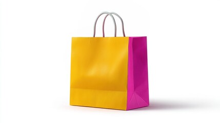 Vibrant shopping bag in yellow and pink colors, placed on a clean white background, ideal for retail use