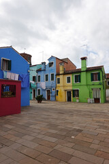 Colorful facades of Burano town, Venetian Lagoon, Italy