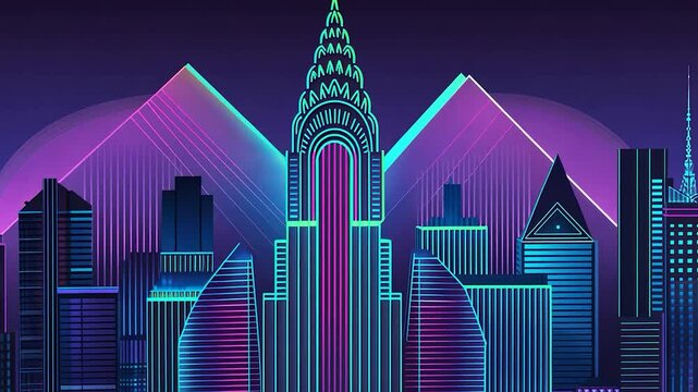 Neon cityscape skyline