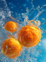 Oranges Splashing in Water with Dynamic Blue Background