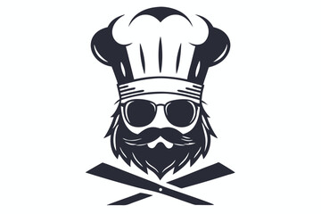 Chef icon displaying a beard, mustache, sunglasses, and hat with crossed knives
