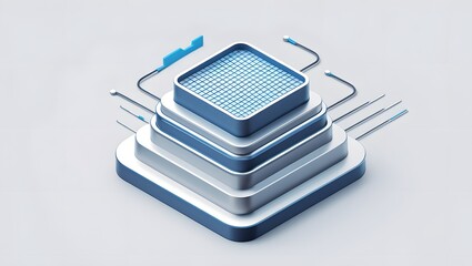 Isometric Data Transfer and Cloud Storage Icon: Digital Service Representation with Network Connection for Websites