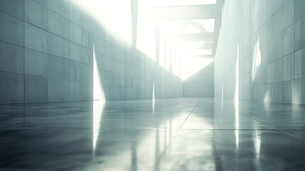 Modern concrete hallway with bright sunlight.