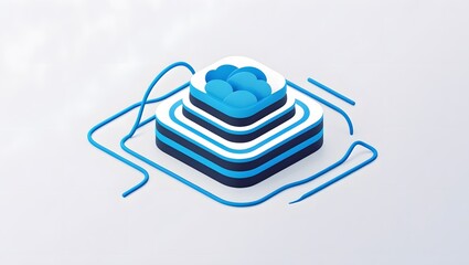 Isometric Data Transfer and Cloud Storage Icon: Digital Service Representation with Network Connection for Websites