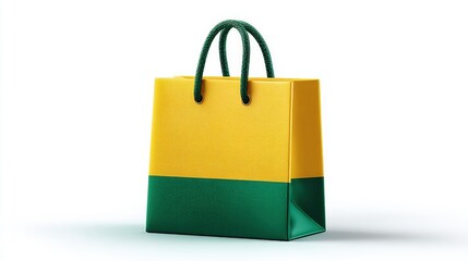 Vibrant yellow and green shopping bag on a white background, showcasing modern design elements