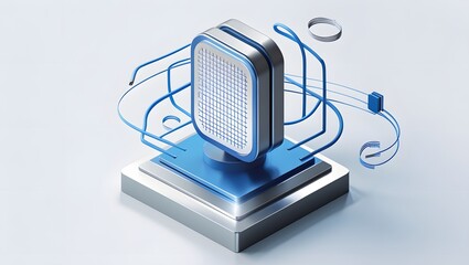 Isometric Data Transfer and Cloud Storage Icon: Digital Service Representation with Network Connection for Websites