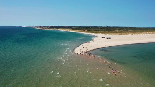 Aerial view of Grenen beach meeting point, Denmark.