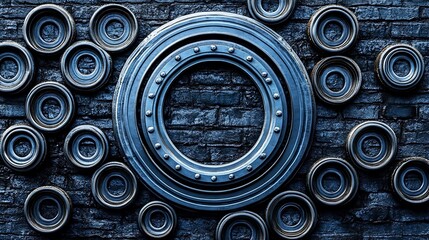Metal rings on brick wall.