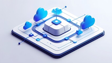 Isometric Data Transfer and Cloud Storage Icon: Digital Service Representation with Network Connection for Websites
