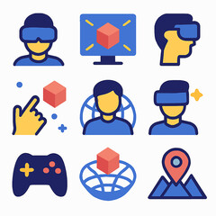 Virtual reality icons set representing modern technology and digital experiences