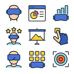 Virtual Reality Technology Icons Set Depicting Digital Transformation and Innovation
