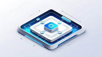 Isometric Data Transfer and Cloud Storage Icon: Digital Service Representation with Network Connection for Websites