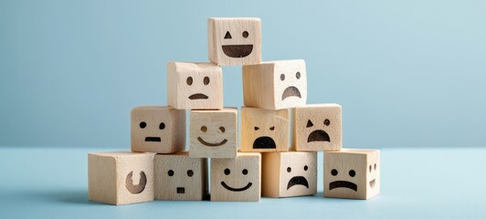 The wooden emotion blocks stacked in creative arrangement.