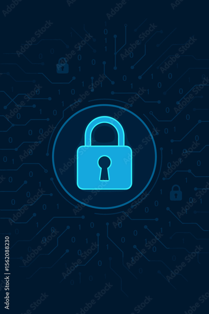 Aufkleber cyber security concept with glowing digital padlock icon. network data protection and online interne
