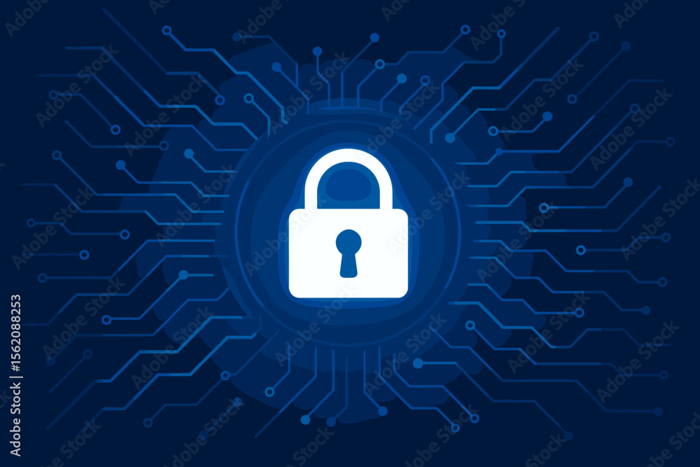 Aufkleber cyber security concept with glowing padlock icon. digital network and data protection technology bac