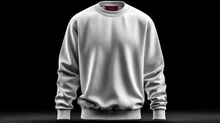 White sweatshirt displayed against a dark background, emphasizing its texture and design