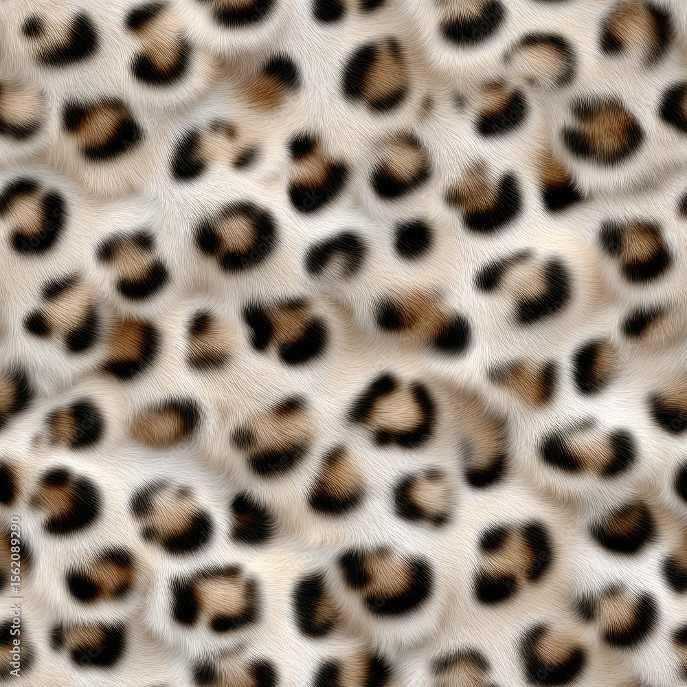 Poster this seamless pattern features black and brown leopard spots scattered over a beige background in a 