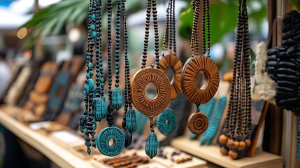 Necklaces at outdoor market.