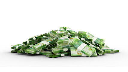 3d rendering of Stacks of 2000 Algerian dinar notes. bundles of Algeria currency notes isolated on transparent background