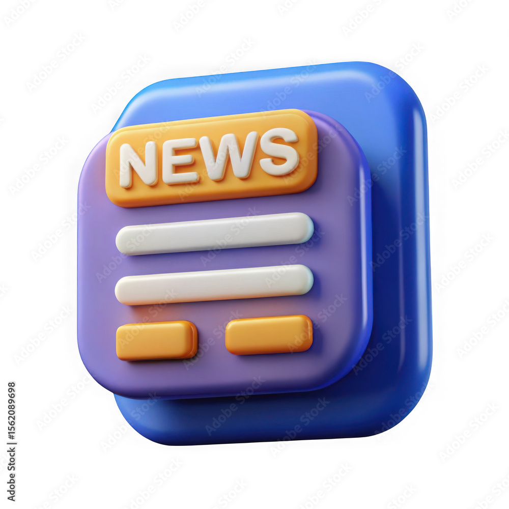 Fototapete stylized 3d icon representing news with the word news prominently displayed on an orange banner isol