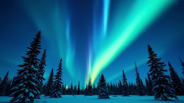 A timelapse of the Aurora over the tundra of northern Canada glowing pine trees