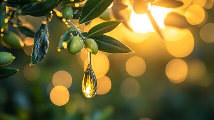 Olive branch and oil drop.