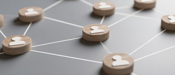 The wooden icons representing social connections in a digital network.
