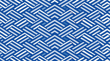 Seamless geometric pattern of interlocking blue and white stripes abstract background