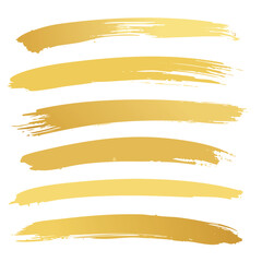 Obraz premium Six golden brush stroke lines with textured edges on white background paint