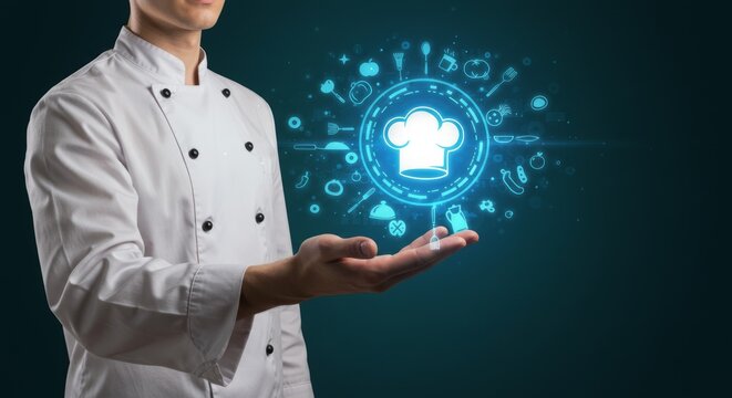 Chef holds a glowing, digital culinary icon