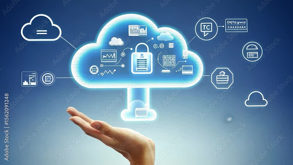 Poster cloud computing concept with hand