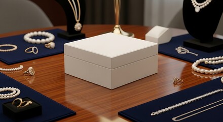 Jewelry Box Surrounded by Elegant Accessories on Table
