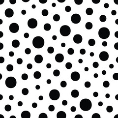 Seamless pattern of scattered black circles on a white background texture