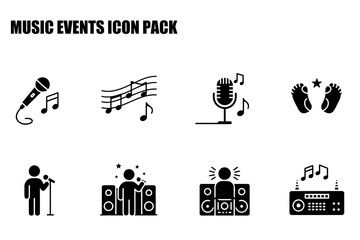 Music event icons for a diverse range of users in a simplified, stylized, and easily identifiable format. Collection of simple music related icons in a flat design for website and app use.