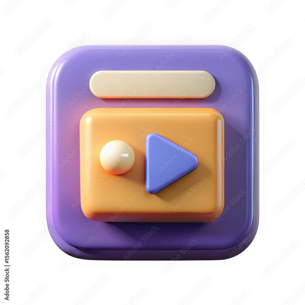 Poster Abstract 3d rounded icon representing a media player with play button and sphere isolated on transparent background