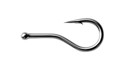 Fishing Hook: A close-up of a sturdy fishing hook, its curved design and sharp point hinting at the anticipation and challenge of angling, a symbol of patience, and the thrill of the catch.