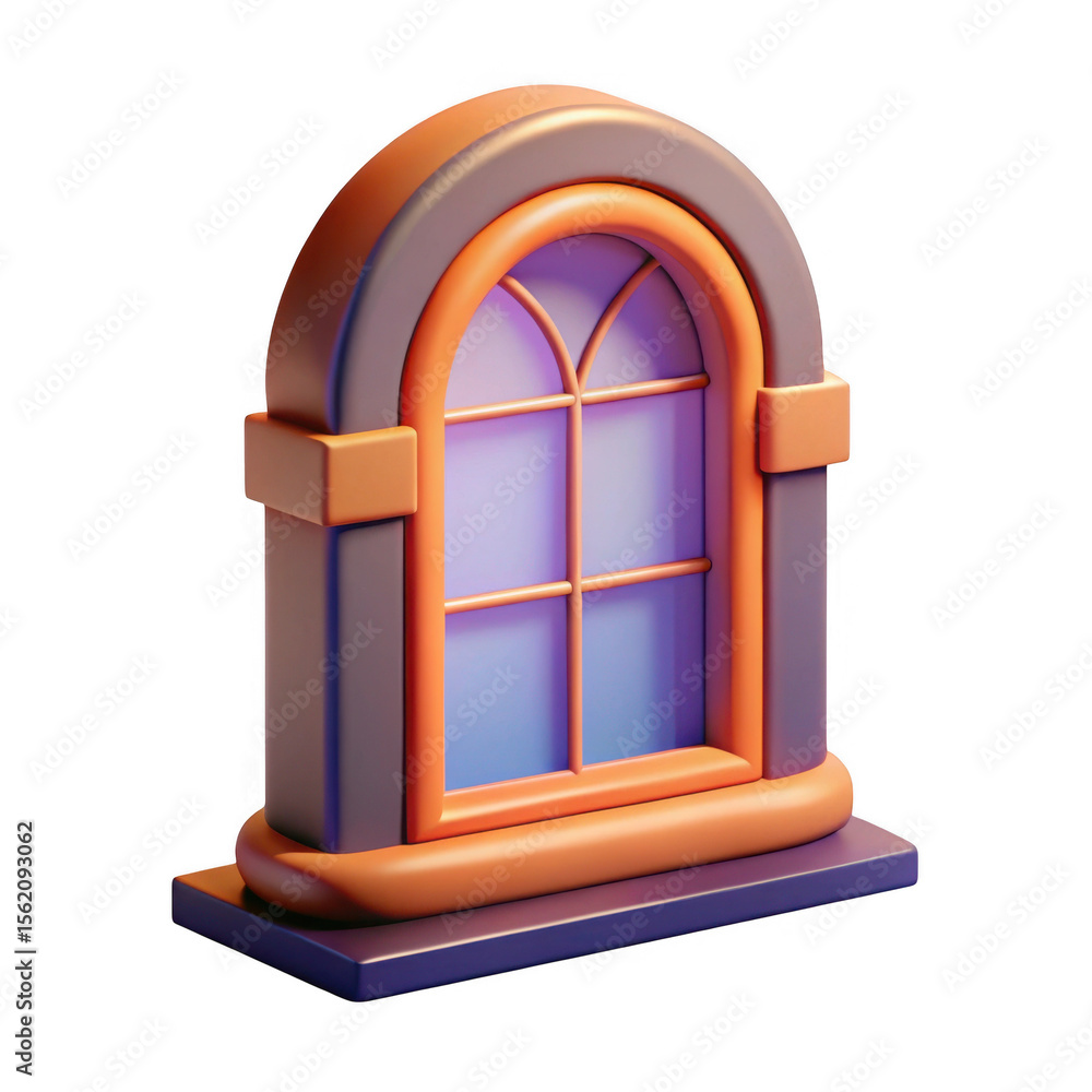 Poster arch window 3d render isolated on transparent background