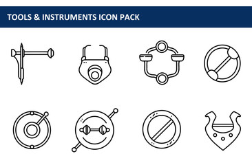 Line art illustration of tools and instruments with a flat design style. Simple, graphic icons of tools, equipment, or devices with a detailed presentation for a tools and instruments icon pack.