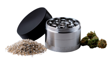 The Art of Freshness: A detailed, artistic composition unveils the essentials - a sleek, silver grinder poised alongside a fresh, fragrant flower.