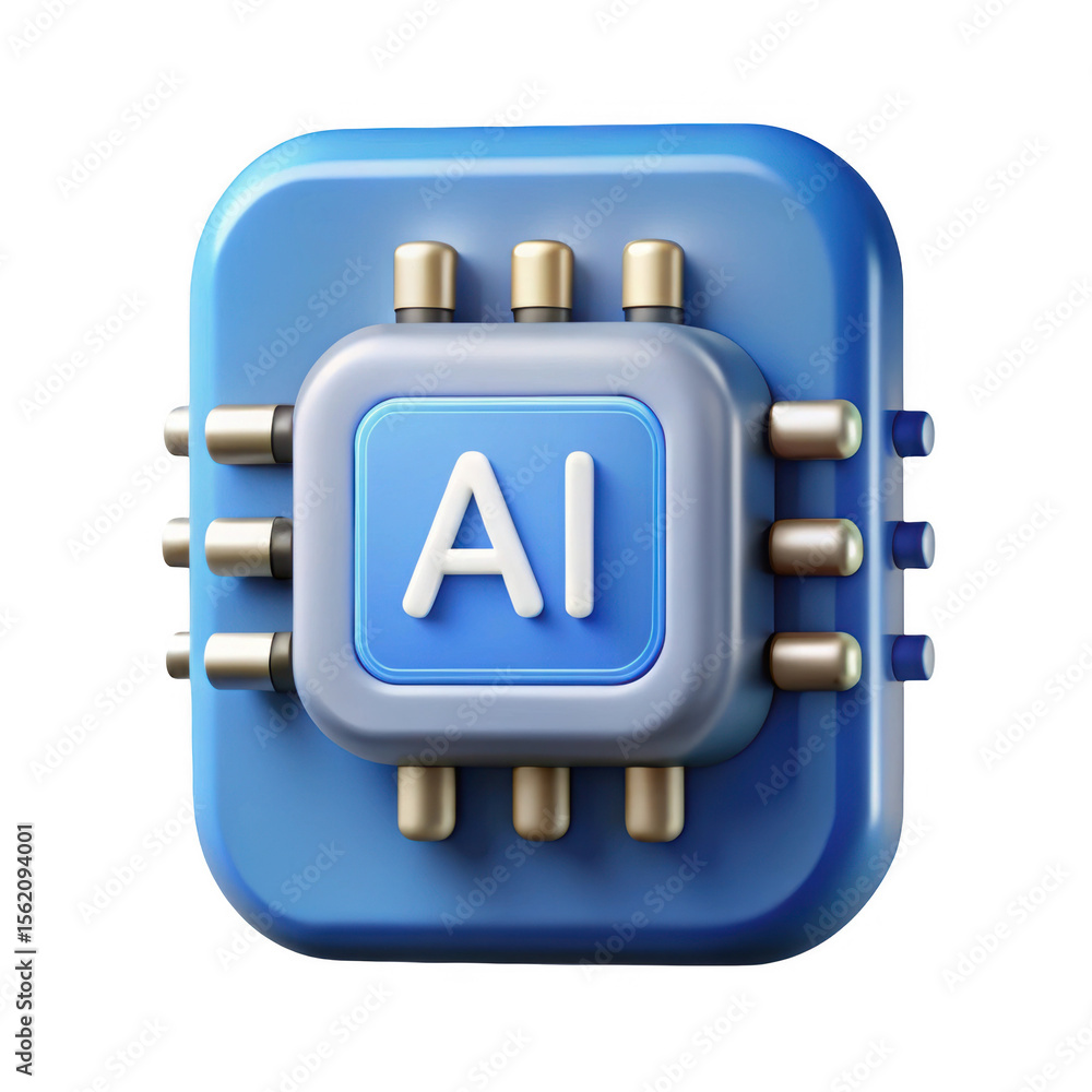 Poster 3d render ai chip microchip icon isolated on transparent background