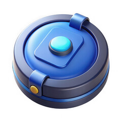 Futuristic blue device with glowing button and yellow accent isolated on transparent background