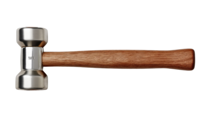 Metal and Wood Mallet: An attractive, heavy-duty metal mallet with a polished finish and a durable wooden handle, ideal for construction, craftsmanship, and DIY projects.