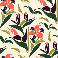 florals Heliconia and stargazer lily fabric pattern vector flat design