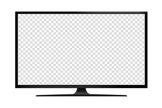 Realistic tv with stand, transparent led monitor with reflection, ratio 16x9, isolated on transparent background