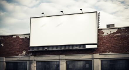 Obraz premium Blank Billboard on Brick Building with Cloudy Sky Advertising Space