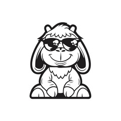 Cartoon llama dons trendy sunglasses in a minimalist monochrome silhouette, perfect for creative projects