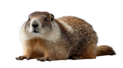 Charming Groundhog Portrait: This captivating image unveils a close-up view of a groundhog in its natural habitat, showcasing its adorable features, fur and expressive eyes.