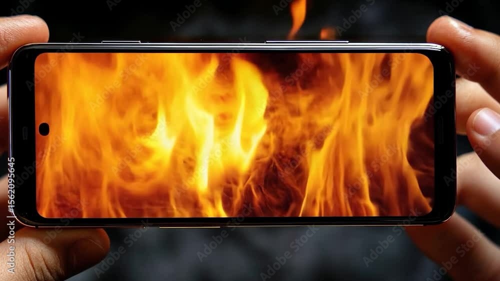 Poster mobile phone display showing fire effect