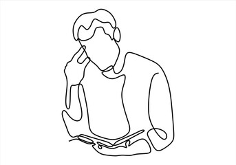 Man Reading and Thinking A Line.  line icon-continuous line drawing. Editable stroke.
