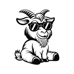 drawing reveals a cool goat sitting comfortably with sunglasses on its face